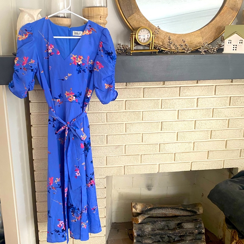 Eliza J Periwinkle Floral Midi Dress